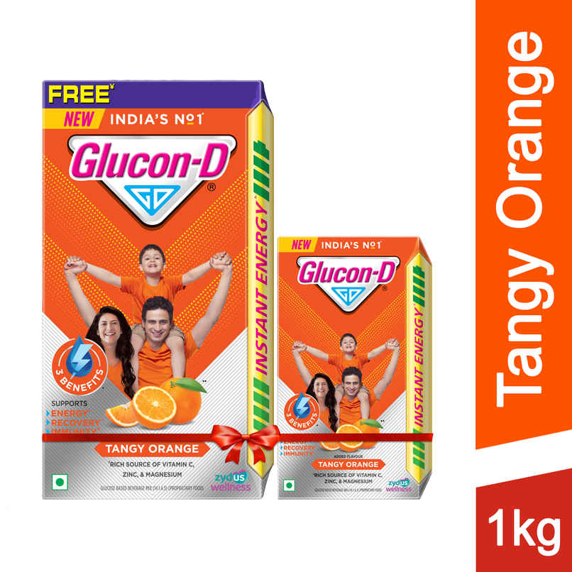 Glucon-D Tangy Orange with 3 Benefits of Energy, Recovery, and Immunity