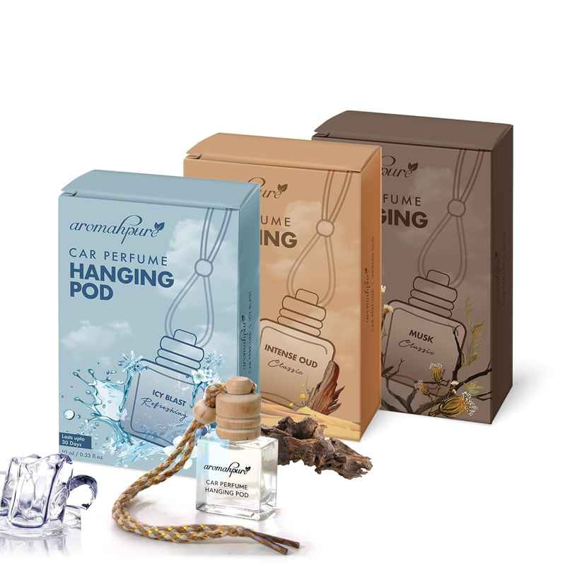 Aromahpure Car Air Freshener Hanging Pod - Aqua | Musk | Oud Fragrance | Pack Of 3