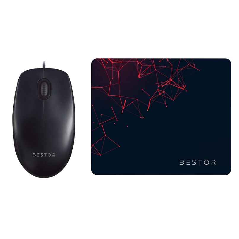 Bestor 2 In 1Combo Comfy Optical Wired Mouse With Gaming Mouse Mat Base Waterproof,1.5M Cable Length Bestor 2 In 1Combo Comfy Optical Wired Mouse With Gaming Mouse Mat Base Waterproof,1.5M Cable Length