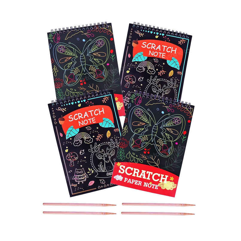 Toyshine Pack Of 4 Diy Rainbow Art A5 Size Magic Scratch Book For Kids Birthday Return Gifts