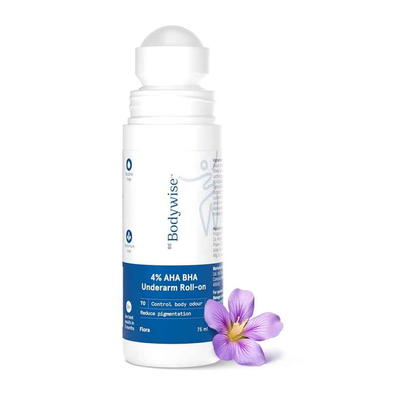 Be Bodywise 4% AHA BHA Under Arm Roll On | Controls Odour & Reduces Pigmentation | Flora Fragrance