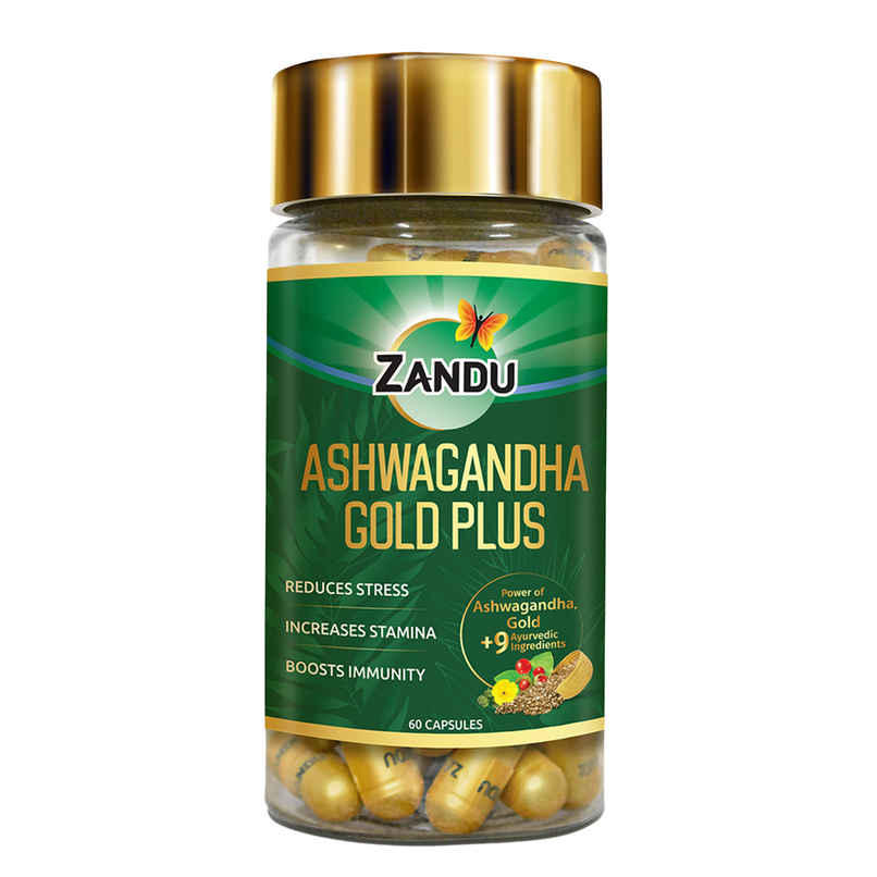 Zandu Ashwagandha Gold Plus Made with 24K Pure gold 9 Potent Herbs, Helps Improves Strength