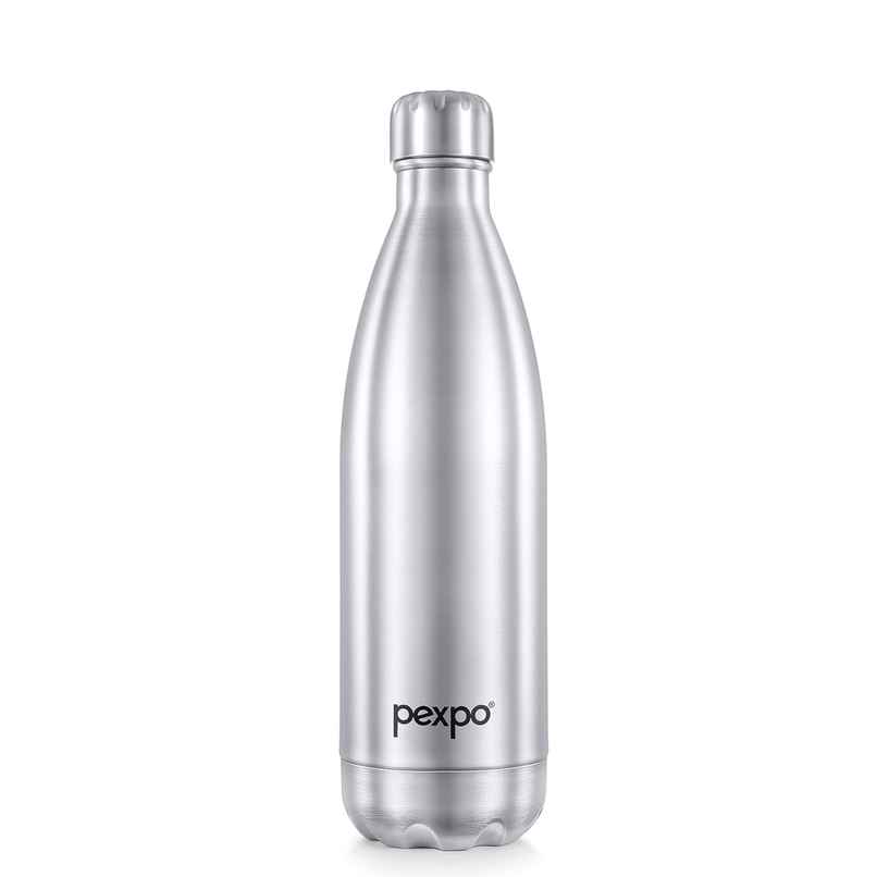 Pexpo Stainless Steel Electro 24 Hrs Hot & Cold ISI Certified Flask Water Bottle | Silver | 1 L