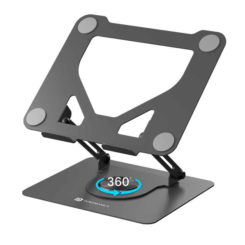Portronics My Buddy K11 Metal Laptop Stand with 360 Rotation | Height & Angle Adjustable - Black