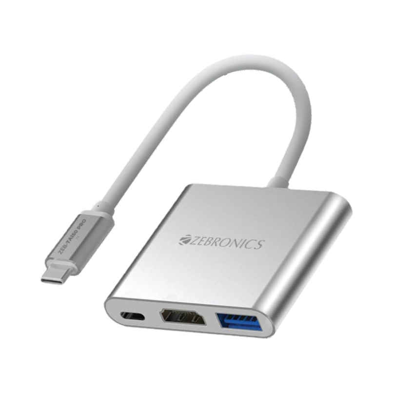 Zebronics TA150 PRO 3 in 1 Type C Multiport Hub with 4K HDMI, USB 3.0, Type C PD - 100 Watts, Aluminium Body