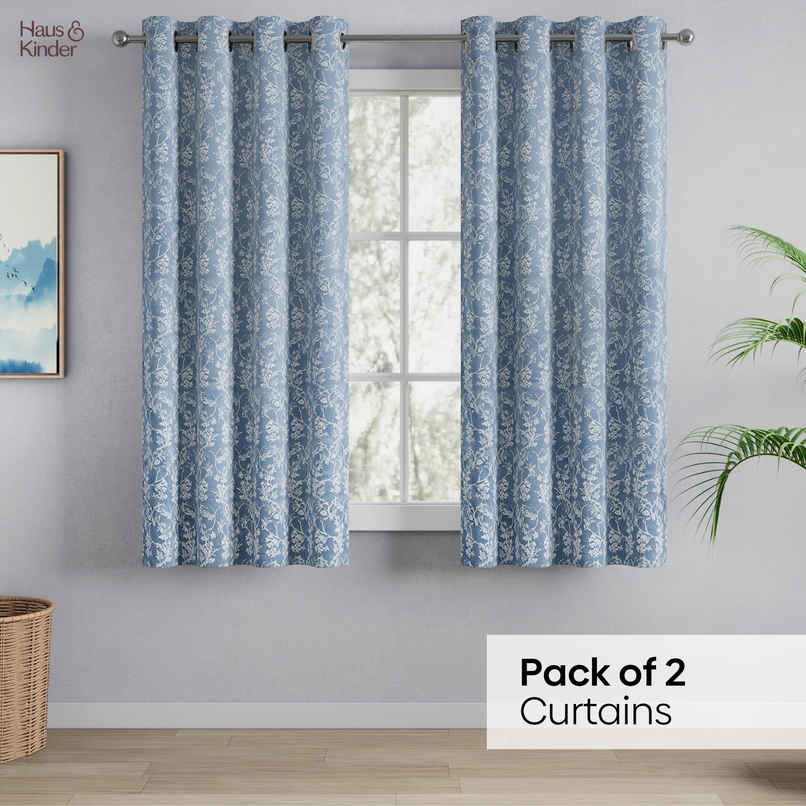Haus & Kinder Polyester Jacquard Evening Grace Window Curtain | Blue Haus & Kinder Polyester Jacquard Evening Grace Window Curtain | Blue