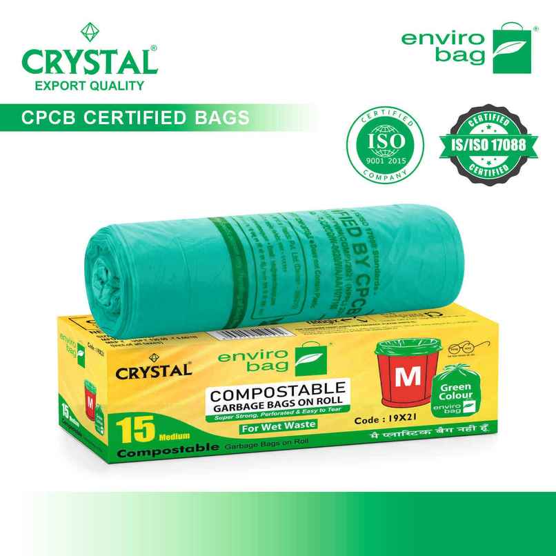Crystal Medium Garbage Bag 19x21 Compostable, Green Colour Crystal Medium Garbage Bag 19x21 Compostable, Green Colour