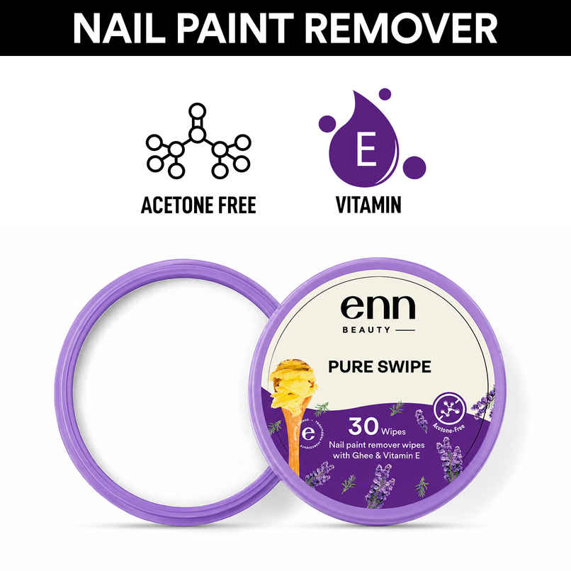 Enn Beauty Pureswipe Nail Remover Wipes Acetone-Free, Ghee & Vitamin E Enriched, Biodegradable