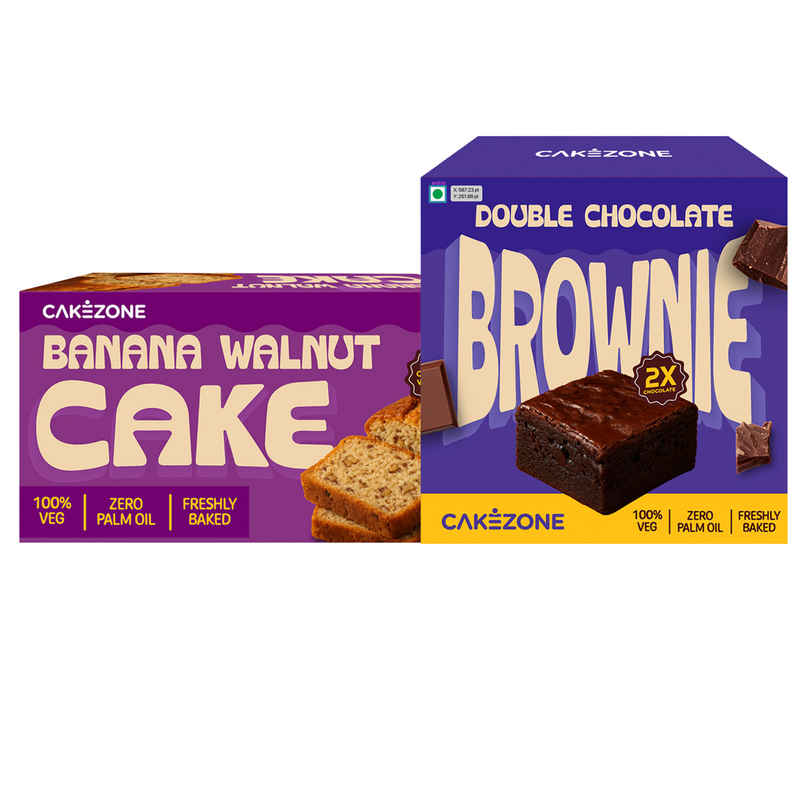 Cakezone Double Chocolate Brownie (85g) & Cakezone Banana Walnut Cake (180g) Combo Cakezone Double Chocolate Brownie (85g) & Cakezone Banana Walnut Cake (180g) Combo