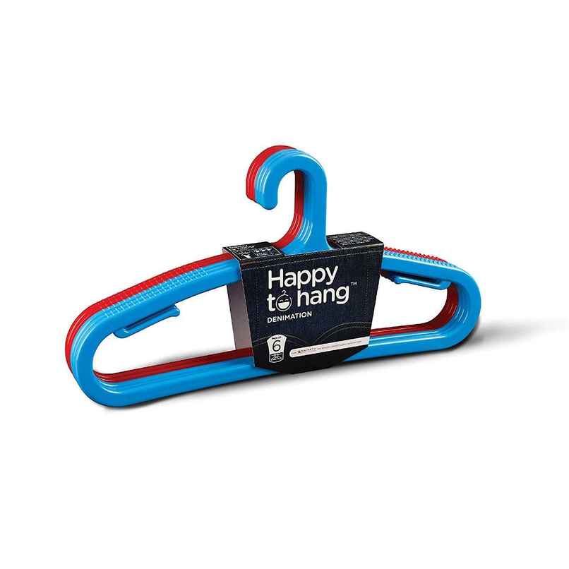 Happy To Hang Denimation 6 Piece Polypropylene Hanger, Blue And Red Happy To Hang Denimation 6 Piece Polypropylene Hanger, Blue And Red