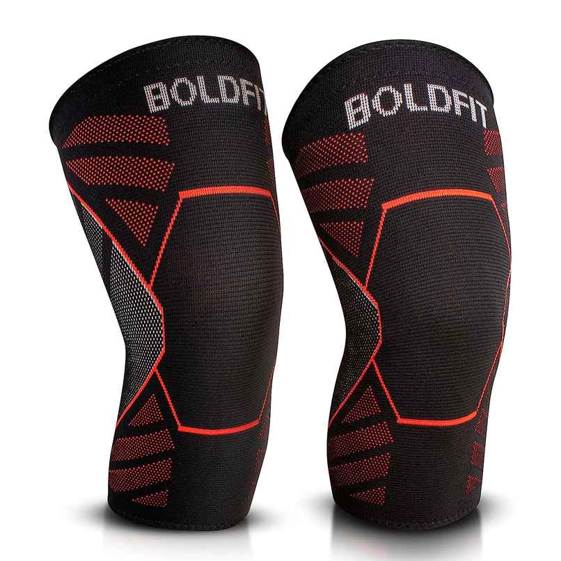 Boldfit Knee Support For Men & Women Leg Sleeves For Gym Squats Red Black Small