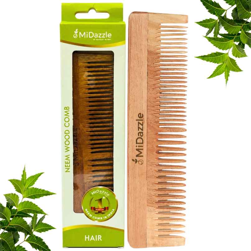 Midazzle Organic Kacchi Neem Wooden Grooming Comb 2in1 | MINC2105