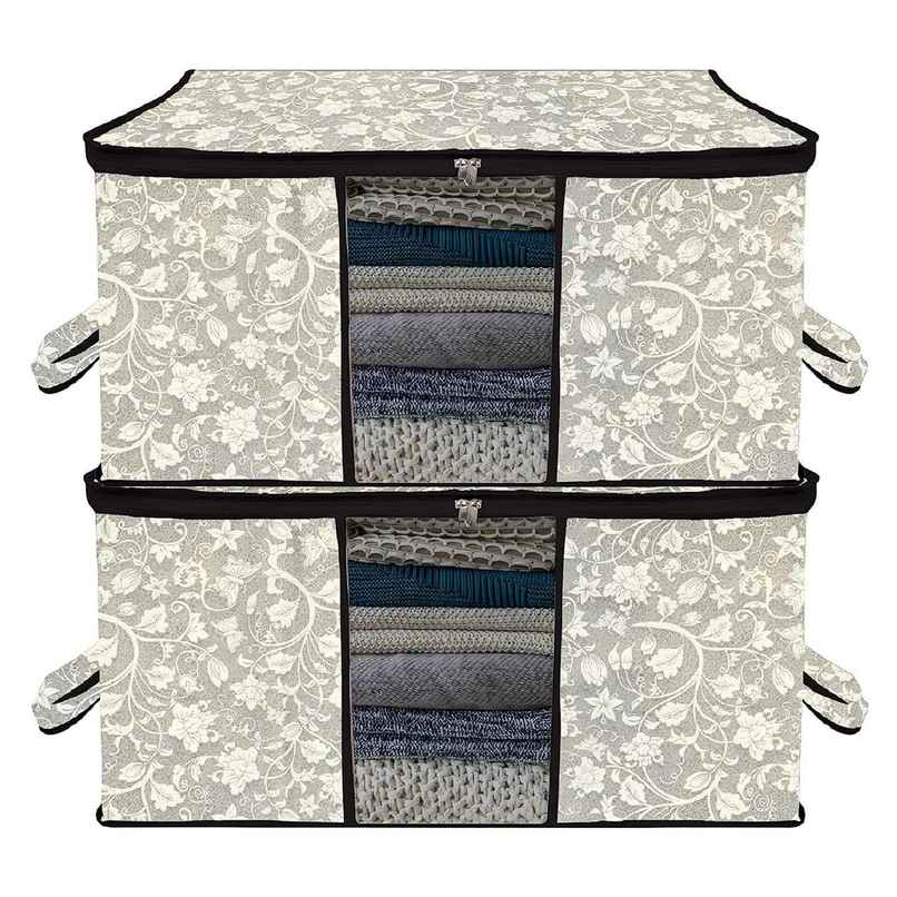 Kuber Industries Flower Underbed Storage Bag|Clear Window|Zipper & Handle|Large|Pack of 2|Black Kuber Industries Flower Underbed Storage Bag|Clear Window|Zipper & Handle|Large|Pack of 2|Black
