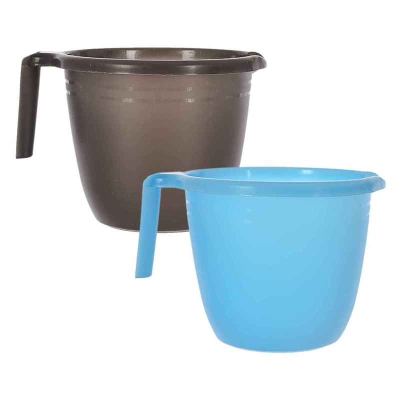 Kuber Industries Plastic Bathroom Mug|Pack Of 2 |(Black & Sky Blue) Kuber Industries Plastic Bathroom Mug|Pack Of 2 |(Black & Sky Blue)