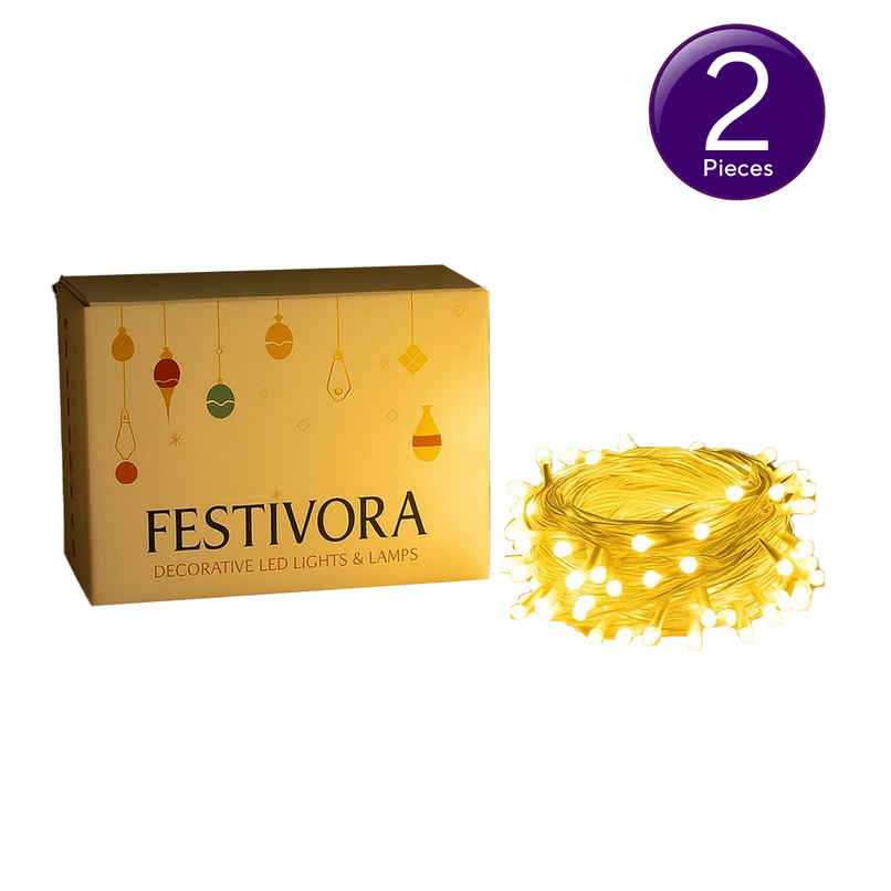 Festivora Warm White Color Led String Light | Big Size 8mm Led Bulbs | Festival & Room Decoration Combo 