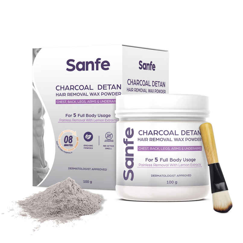 Sanfe Charcoal Detan Hair Removal Wax Powder 8 Minute Painless Organic