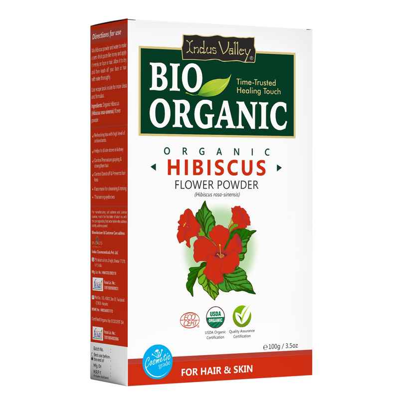 Bio Organic Natural Edible Hibiscus Powder by Indus Valley for DIY Face Pack & DIY Hair Mask Bio Organic Natural Edible Hibiscus Powder by Indus Valley for DIY Face Pack & DIY Hair Mask
