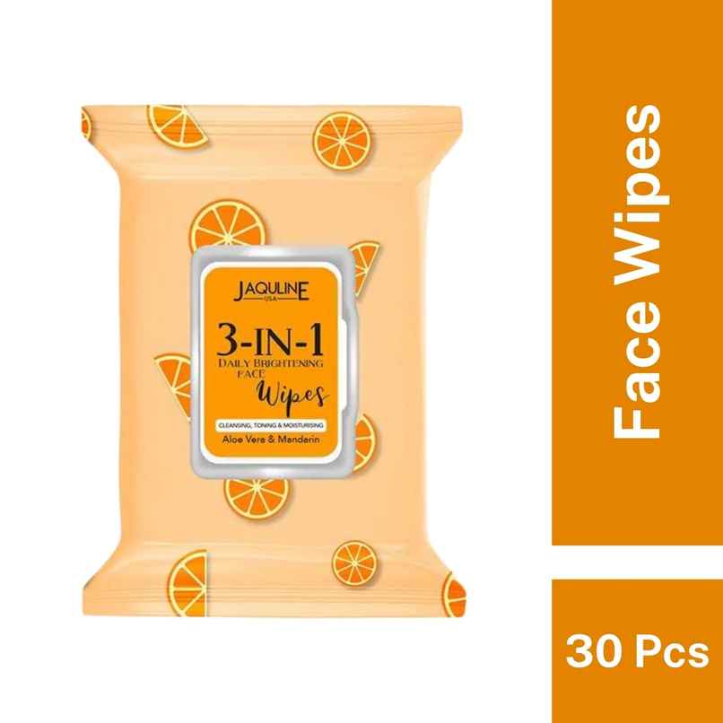 Jaquline USA 3-in-1 Daily Skin Brightening Wipes-Enriched with the Goodness of Aloe Vera & Mandarin Jaquline USA 3-in-1 Daily Skin Brightening Wipes-Enriched with the Goodness of Aloe Vera & Mandarin