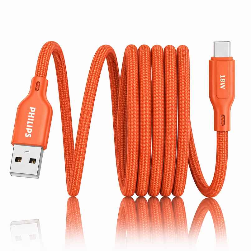 Philips 18W USB A to Type C Fast Charging Cable | DLC4130AR94 | Coral Reef | 1 m Philips 18W USB A to Type C Fast Charging Cable | DLC4130AR94 | Coral Reef | 1 m