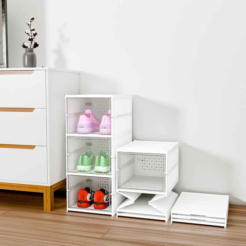 Kuber Industries (3-Layer) Foldable Storage Rack for Shoe | Slippers & Books | White Kuber Industries (3-Layer) Foldable Storage Rack for Shoe | Slippers & Books | White