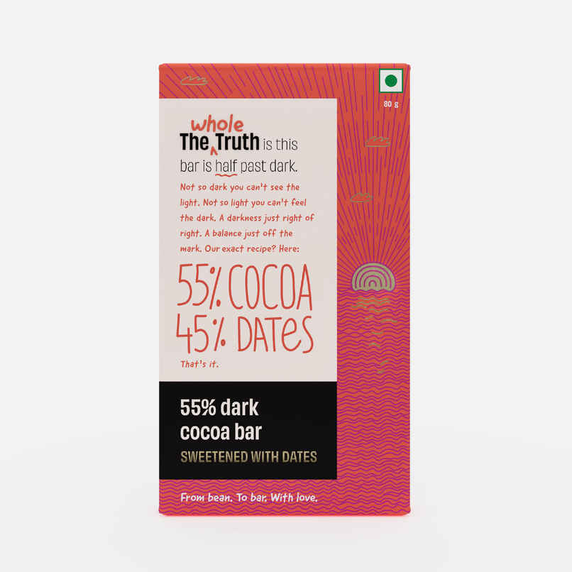 The Whole Truth Dark Cocoa Bar- 55% Dark | 80 g | Sweetened with dates The Whole Truth Dark Cocoa Bar- 55% Dark | 80 g | Sweetened with dates
