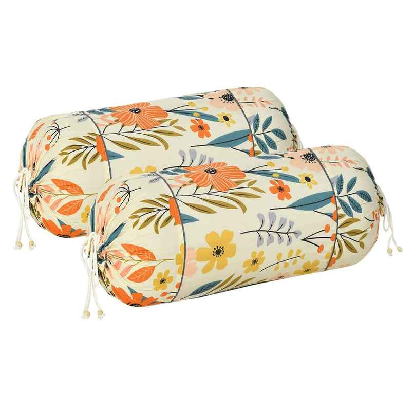 Kuber Industries Floral Print Cotton Bolster Cover Set of 2 | 16"x32" (Cream) Kuber Industries Floral Print Cotton Bolster Cover Set of 2 | 16"x32" (Cream)