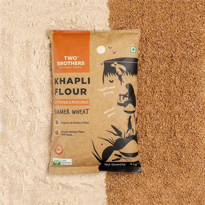 Two Brothers Khapli | Emmer Long Wheat Atta, Stoneground 5 Kg