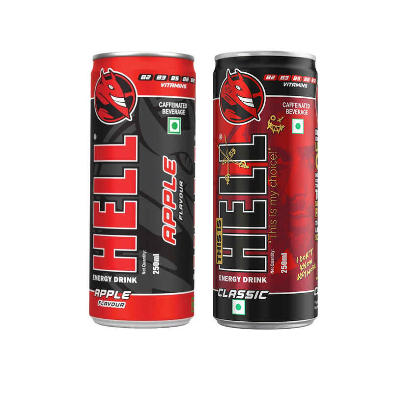 Hell Energy Drink (250ml) & Hell Energy Drink Apple Flavoured Drink (250ml) Combo