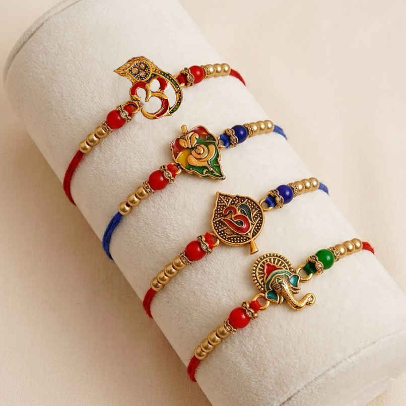 Om Leaf Ganesha Rakhi Combo with Roli Chawal Pack Raksha Bandhan Rakhi | Ecraftindia Om Leaf Ganesha Rakhi Combo with Roli Chawal Pack Raksha Bandhan Rakhi | Ecraftindia
