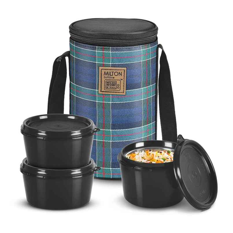 Milton Lofty Tiffin | 3 Microwave Inner Steel Containers |1 x 320 ml |2 x 450 ml Each | Navy Blue Milton Lofty Tiffin | 3 Microwave Inner Steel Containers |1 x 320 ml |2 x 450 ml Each | Navy Blue