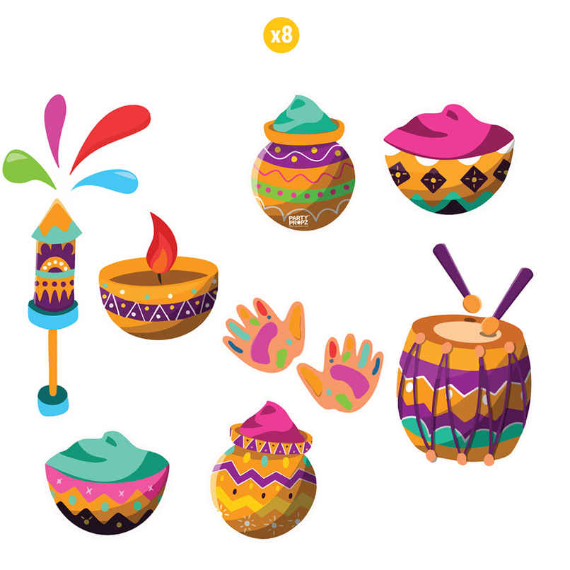 Colorful Holi Festival Paper Cut-Out Decorations with Traditional Indian Design | Party Propz