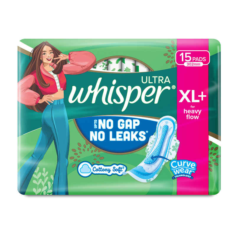 Whisper Ultra Upto No Gap No Leaks Sanitary Pads,  15 XL+ Pads  (Based on P&G Technical Data)