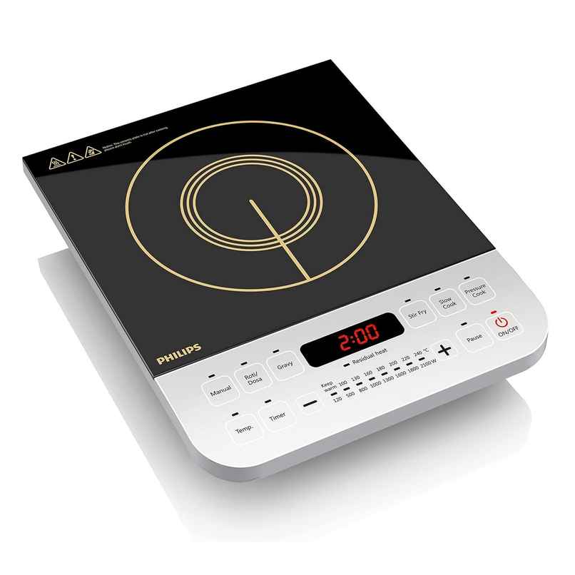 Philips Viva Collection HD4928/01 2100-Watt Induction Cooktop, Soft Touch Button with Crystal Glass - Black