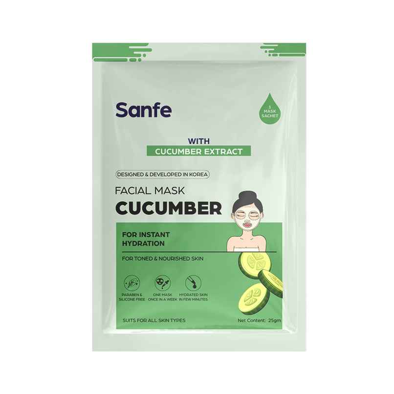 Sanfe Instant Hydration Cucumber Facial Mask 100% Fruit Extracts, Korean Mask
