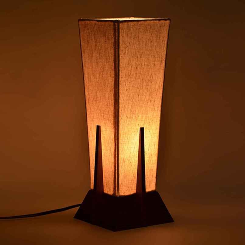 ExclusiveLane Pyramid Table Lamp In Sheesham Wood | 35.6 cm