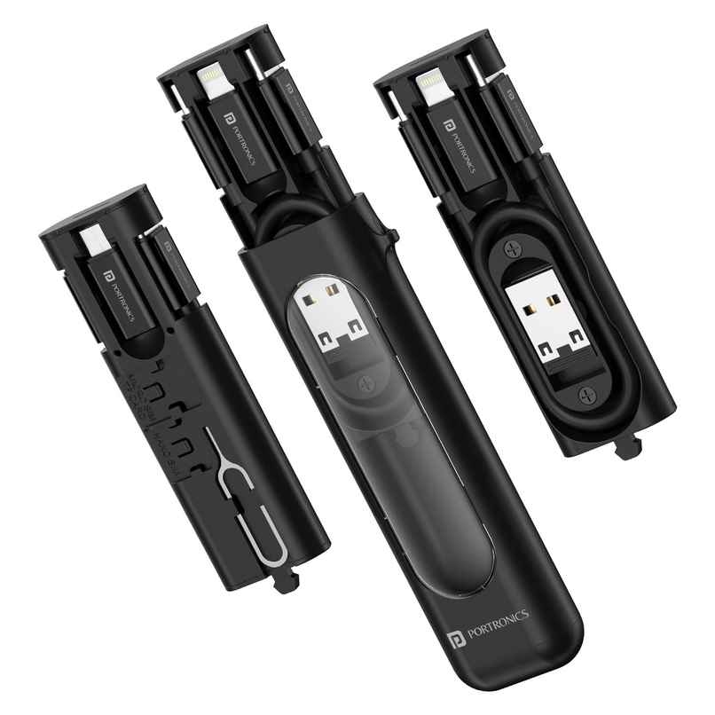 Portronics SnapCase 4 Multipurpose Charging Cable & Connector Black