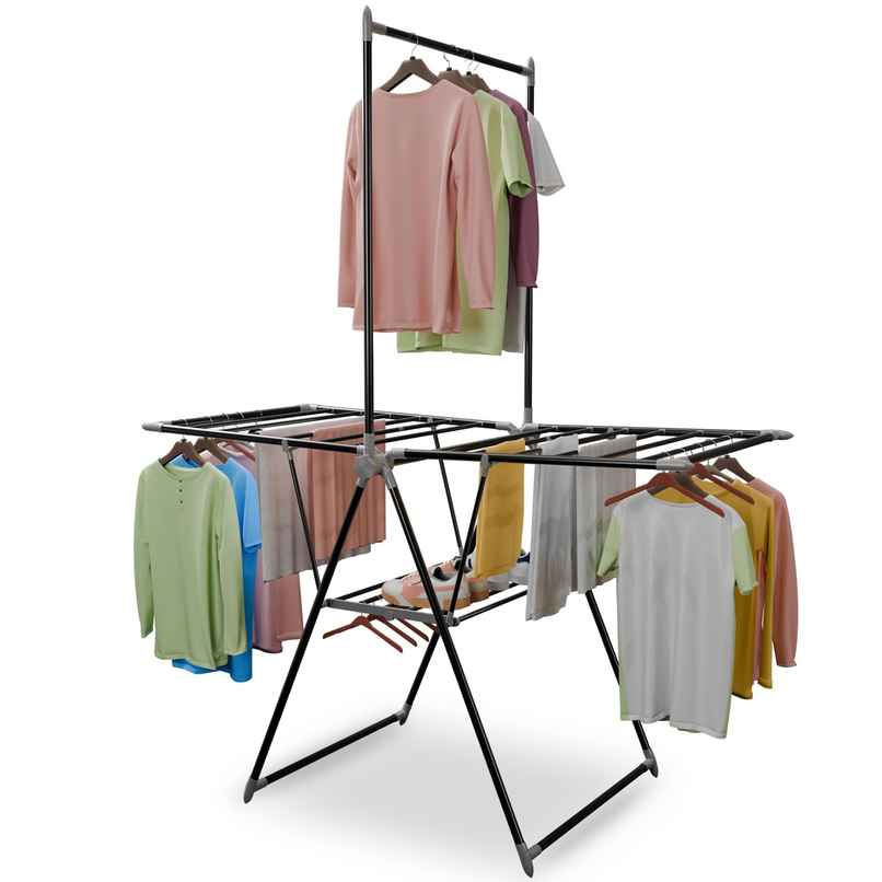 Lifelong Clothes Stand for Drying | Height Adjustable | 55 ft Drying Length | Easy to Store | Black
