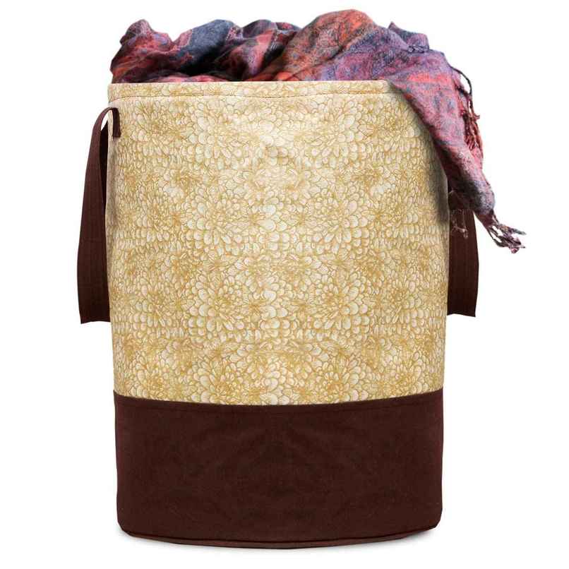 Kuber Industries Canvas 45 Liter Metalic Printed Waterproof Laundry Bag/Hamper With Handles|Brown Kuber Industries Canvas 45 Liter Metalic Printed Waterproof Laundry Bag/Hamper With Handles|Brown