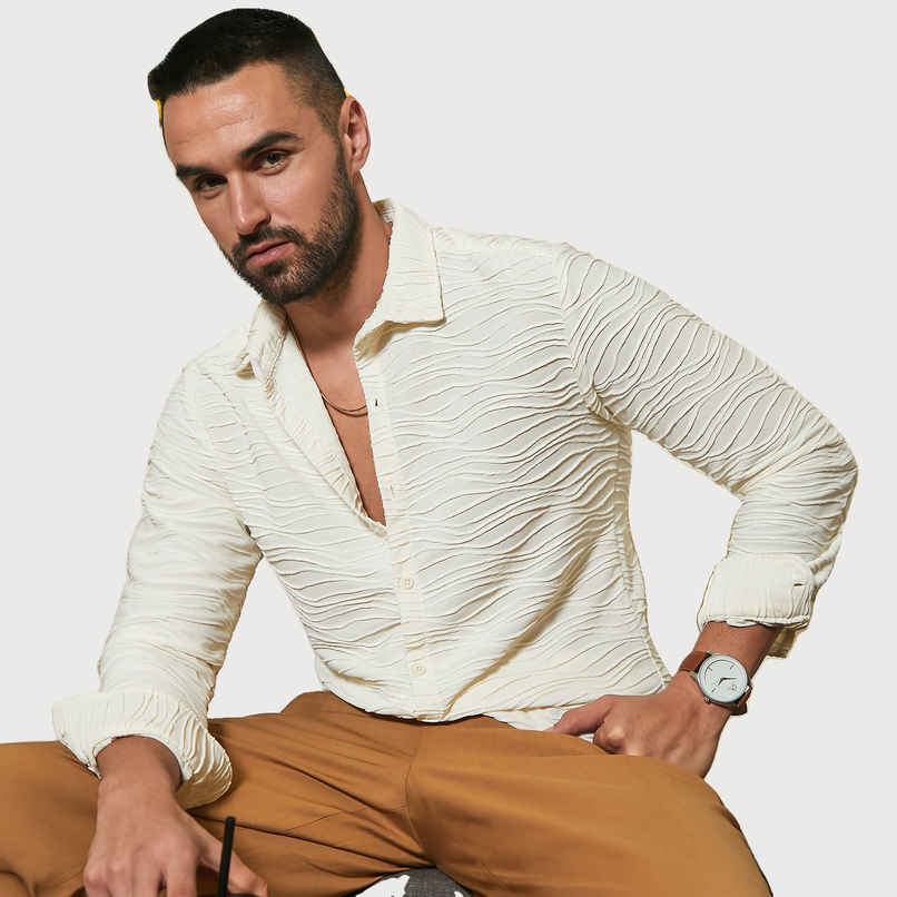 Campus Sutra Men's Self-Design Wave Shirt | White - XL Campus Sutra Men's Self-Design Wave Shirt | White - XL
