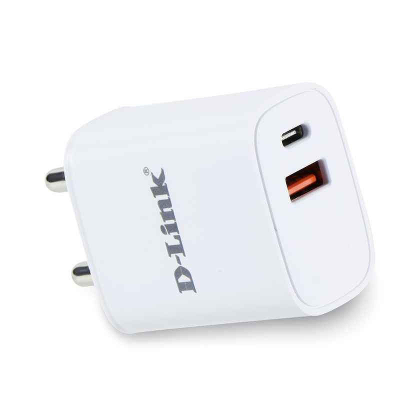 D-Link 33W Dual Port Fast Charger Type-C & Usb-A,Free Type C To Type C 3A(60W) Cable-White D-Link 33W Dual Port Fast Charger Type-C & Usb-A,Free Type C To Type C 3A(60W) Cable-White