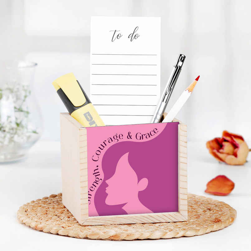 Premium Wooden Stationery Holder with Feminine Symbol | FNP