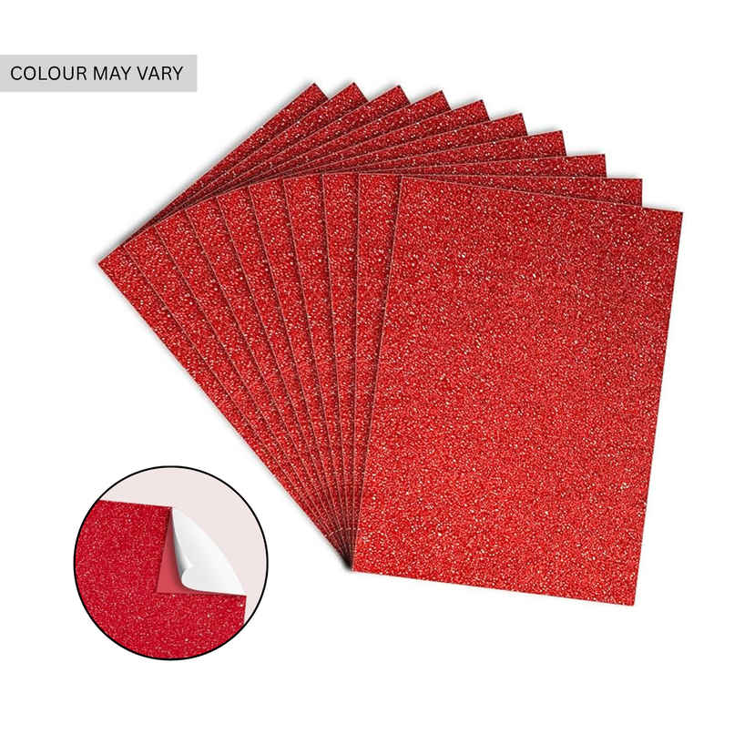 Chrome Self-Adhesive Easy-to-Peel Glitter EVA Foam Sheets | A4 Size, 10 Sheets Per Pack | Solid Color - Colors May Vary Chrome Self-Adhesive Easy-to-Peel Glitter EVA Foam Sheets | A4 Size, 10 Sheets Per Pack | Solid Color - Colors May Vary