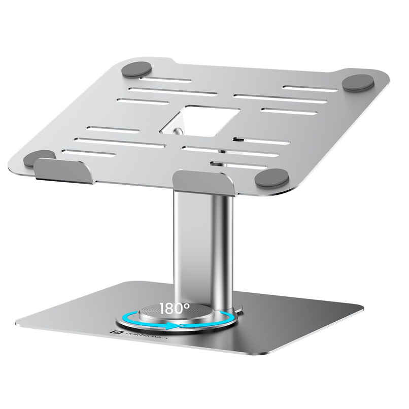 Portronics Twister Metal Laptop Stand with Rotation Base, Adjustable Angle & Height | Grey