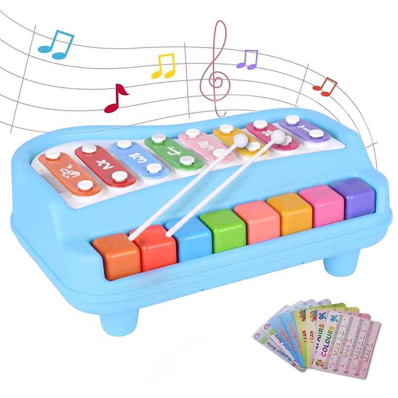 Mommers 2 in 1 Multicolored Key Keyboard Xylophone Piano, Preschool Kids Educational Toys | Blue
