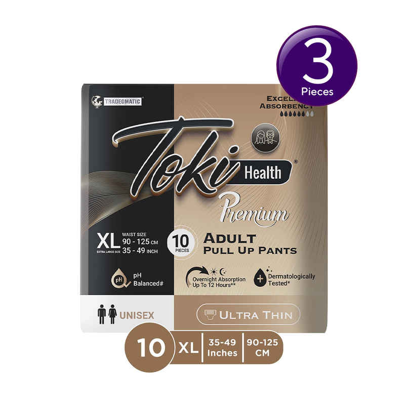 TokiHealth Ultra Thin Premium Pull Up Adult Diapers | Size XL |Waist 35-49 Inches |Pack Of 10 Combo 