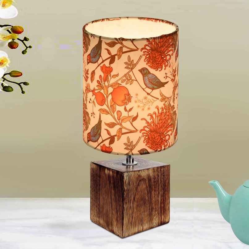 Homesake Modern Zen Wooden Lamp | Antique Base E27 Cube Bird Cylinder Nightstand Lamp | Brown