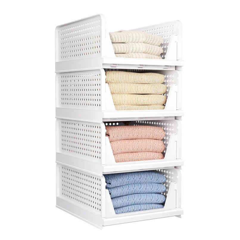 Senego Folding Wardrobe Clothes Organizer - Pack of 4, Stackable (White) Senego Folding Wardrobe Clothes Organizer - Pack of 4, Stackable (White)