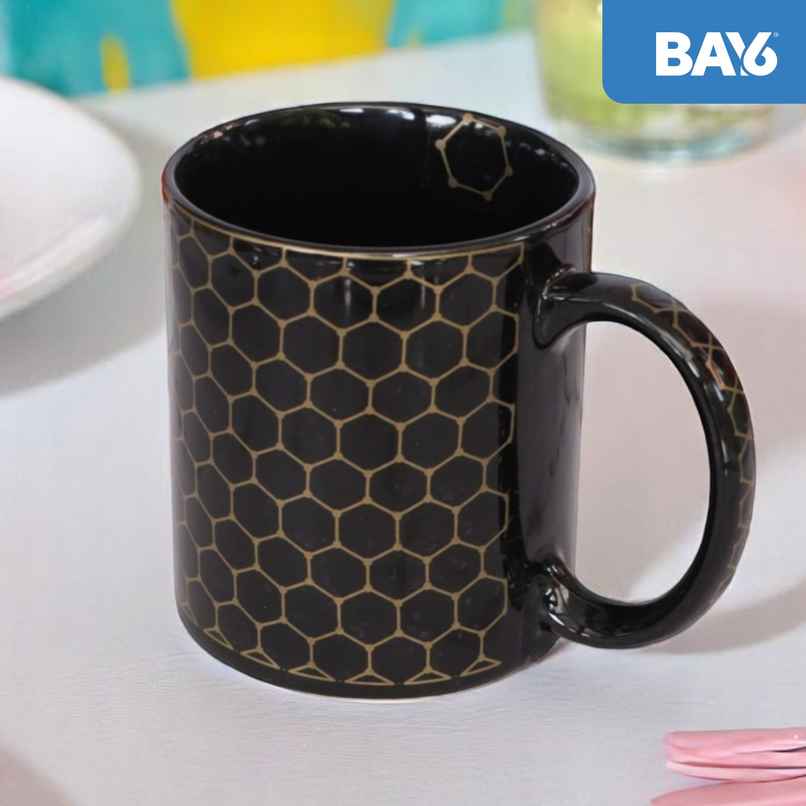 BAY6 Stoneware Solid Milk & Coffee Mugs - Gold & Black Geometric - 320 ml BAY6 Stoneware Solid Milk & Coffee Mugs - Gold & Black Geometric - 320 ml