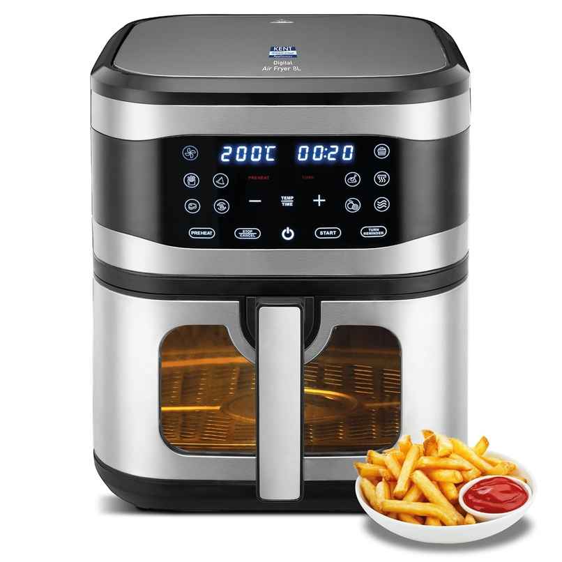 KENT Digital Air Fryer | Bake, Grill & Roast | Up to 80% Less Oil Usage | 1700W | 8 L