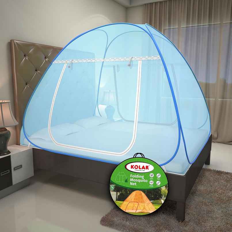 Kolar Foldable Mosquito Net For Double Bed | Blue - 6.5 x 6.5 ft